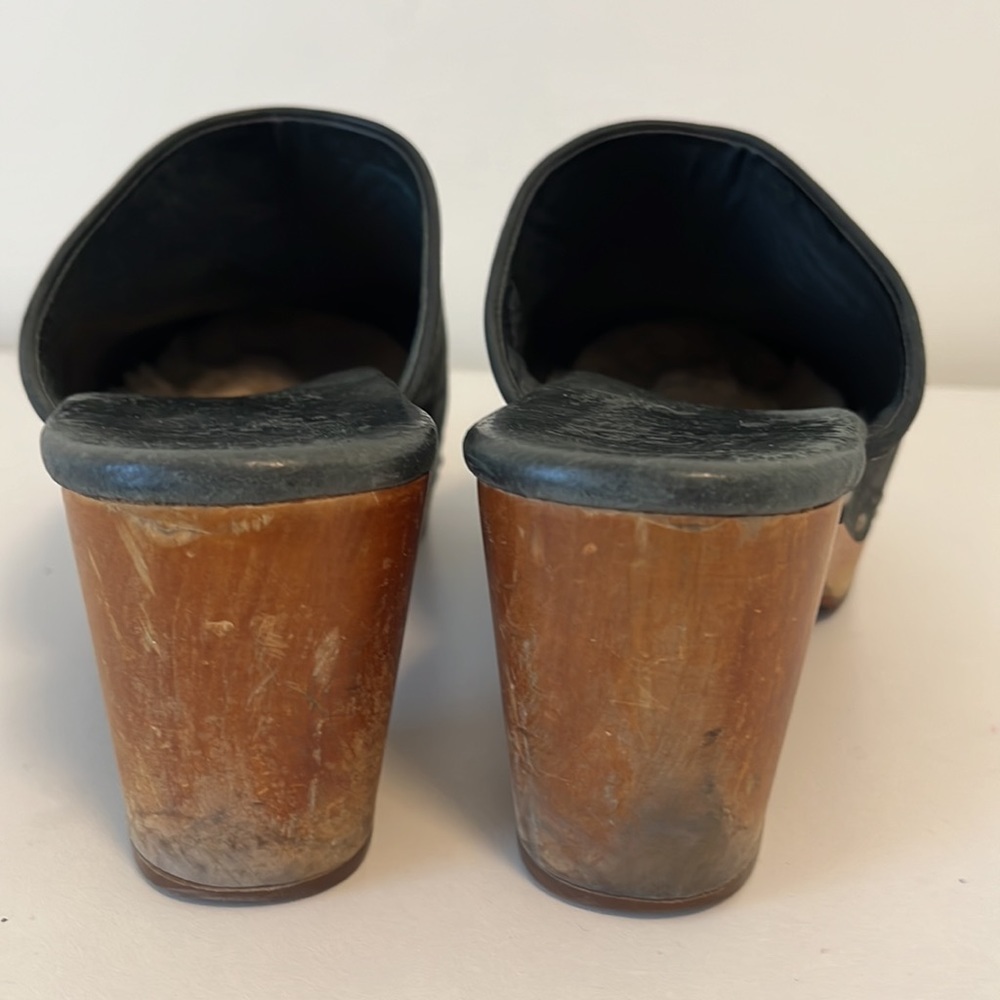 UGG black leather studded wood clogs size 10 - Picture 3 of 11